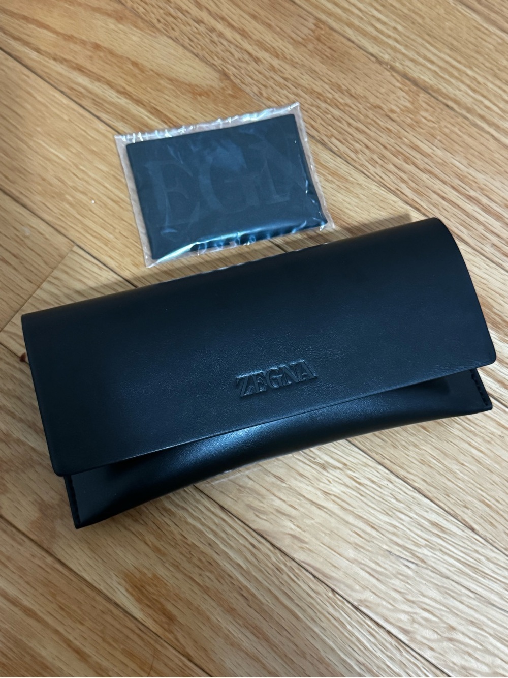Zegna Black Leather Fold-Over Sunglasses case